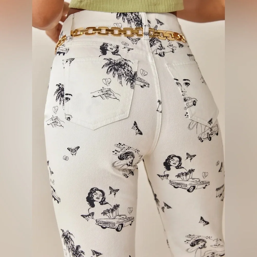 Reformation Joyride High Rise White Black Straight Leg Jeans Size 24